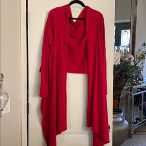 Suzanne Somers cherry red waterfall wrap